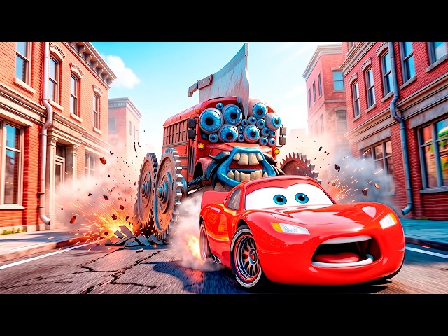 Epic Escape Lightning McQueen & Mater vs giant Tractor Zombie-car in BeamNG.Drive #14
