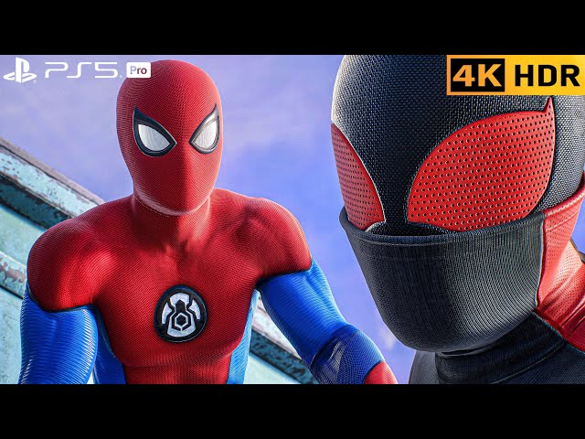 (PS5 PRO) Spiderman Teams up with Miles Morales to Fight Kraven Hunters | 4K HDR |