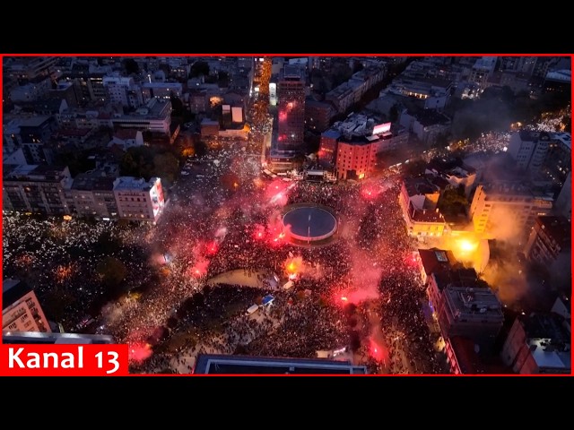 Aerials of student rally in Belgrade ahead of Serbian elections