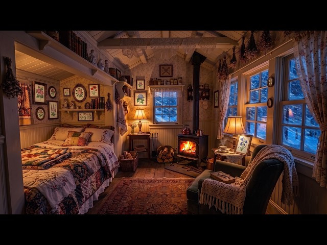 A Snowstorm Outside, A Dream Inside ❄️ Fireplace & Snowstorm Sounds | Blizzard & Windstorm Sounds