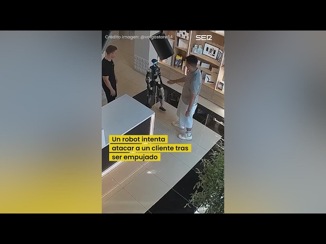 HUMANOID ROBOT FIGHTS BACK and THROWS FLYING KICKS at CUSTOMER in RUSSIAN STORE