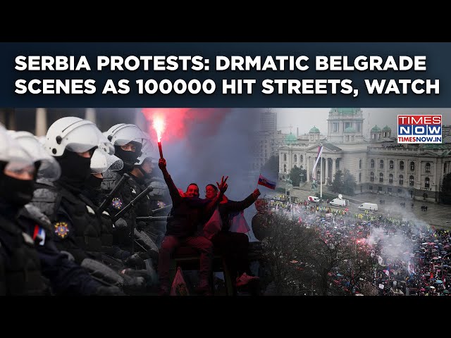 Serbia Protest: Dramatic Scenes As 100,000 Hit Belgrade Streets| Whistles, Drum Sounds In Air| Watch