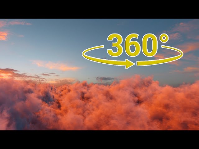 Flying above the Cinematic Golden Sunset Clouds 360 Panoramic 360 VR 6K Realistic Background Footage