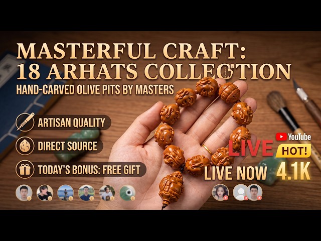 🔴 LIVE: Masterful Hand-Carved Olive Pit Beads | 18 Arhats Showcase(木雕 苏工十八罗汉 手工雕刻）