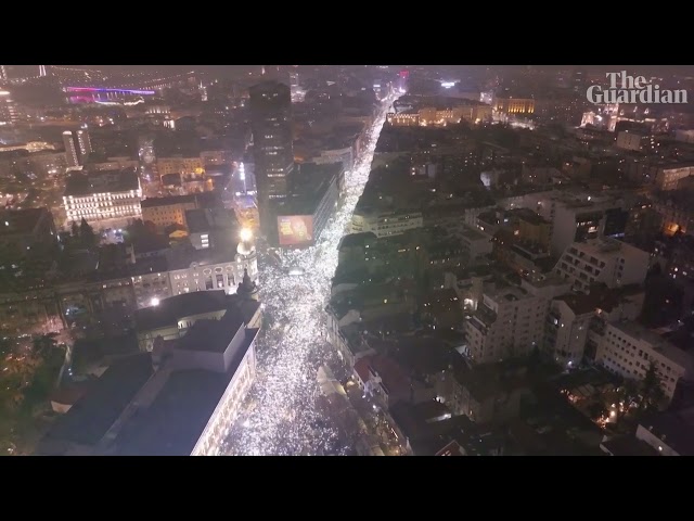 Drone footage shows mass Anti-government protest in belgrade