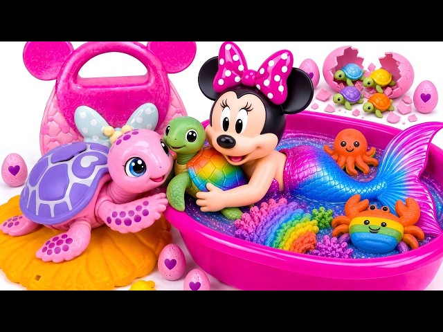 Minnie Mouse 2026🎀 Rainbow Mermaid Turtle Pool & Surprise Egg Ocean Toys Disney ASMR