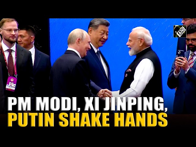 PM Modi, Chinese Premier Xi, Russian Prez Putin shake hands as they meet at Kyrgyz SCO summit