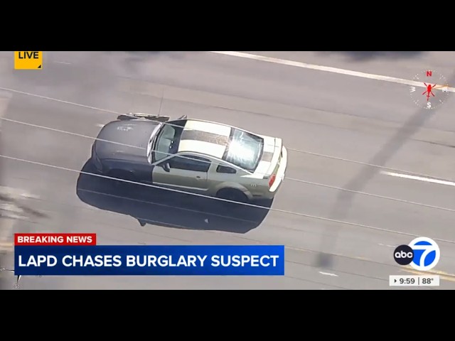 END OF CHASE: LAPD chase of armed robbery suspect on 101 Fwy near Sherman Oaks