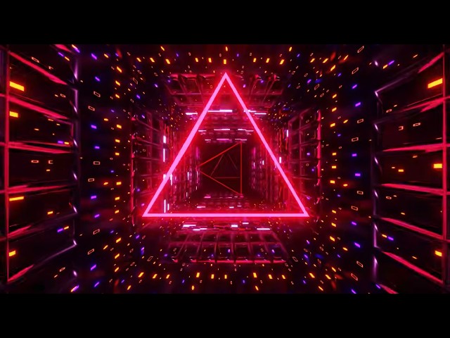 8K Futuristic Neon Light Tunnel in Cyberpunk Style with Glowing Red Triangle VJ Loop
