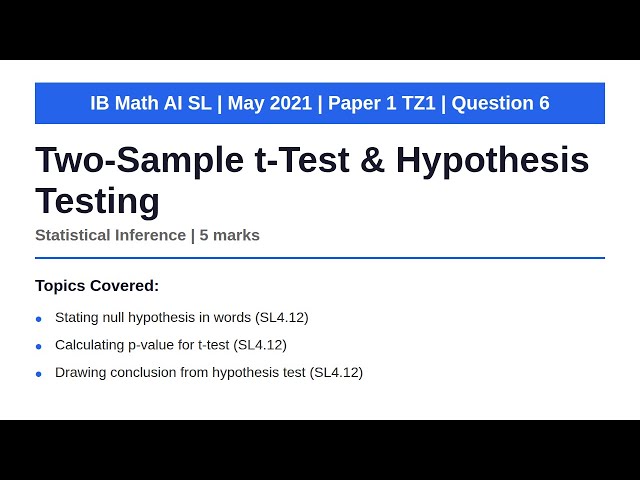 Two-Sample t-Test & Hypothesis Testing | IB Math AI SL | May 2021 Paper 1 TZ1 Q6