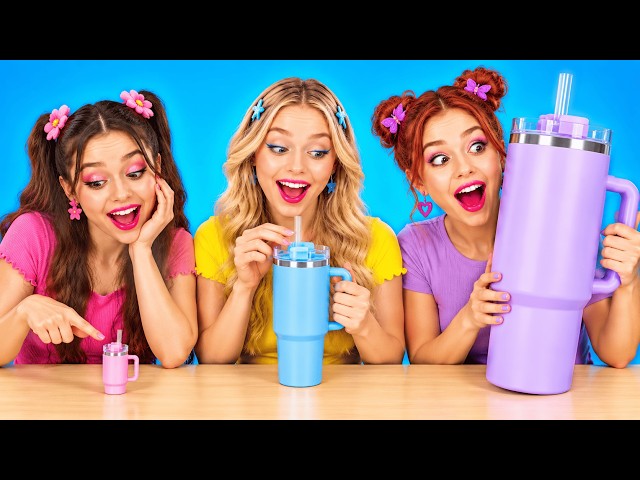 Small vs. Giant Food 🍟🤫 Mystery Drink Challenge by 123 GO! Planet