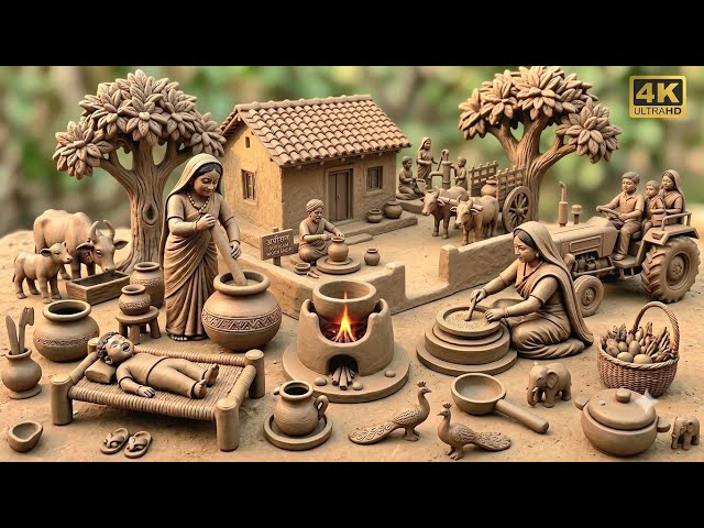 12 Cute Miniature Clay House at kitchen set making🏠How to make miniature kitchen set🍽All kitchen set