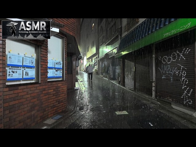 [ASMR] Heavy Rain Midnight Walk Wandering Through Empty Tokyo Alleys | Japan 4K HDR