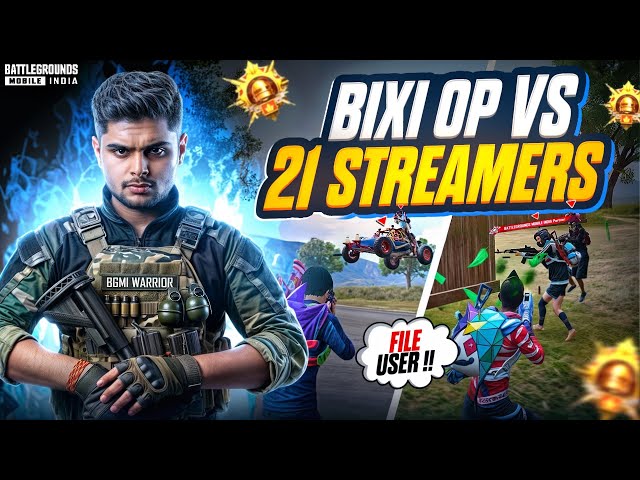 Bixi OP vs 21 CONQUEROR STREAMERS 🔥 Bixi Op vs Pro Youtubers 1v4 Fastest Clutches & Gameplay | BGMI