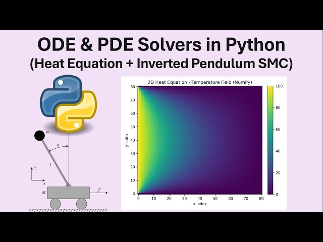 ODE & PDE Solvers in Python (Heat Equation + Inverted Pendulum SMC)