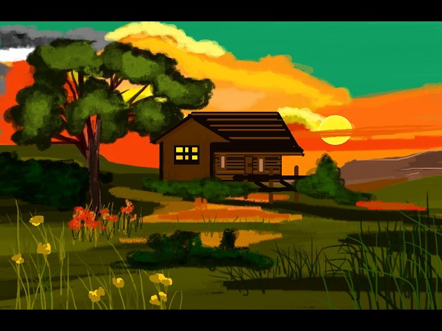 Sunrise Painting // Digital Painting // Landscape Painting // Easy Ms Paint