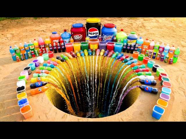 Giant Soda Hole Experiment with Coca-Cola, Pepsi, Fanta & 7up, Mtn Dew vs Mentos Underground