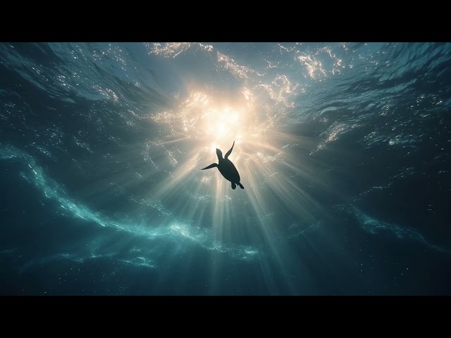 Sea Turtle Swimming Toward Sunlight Seamless Loop 4K No Copyright