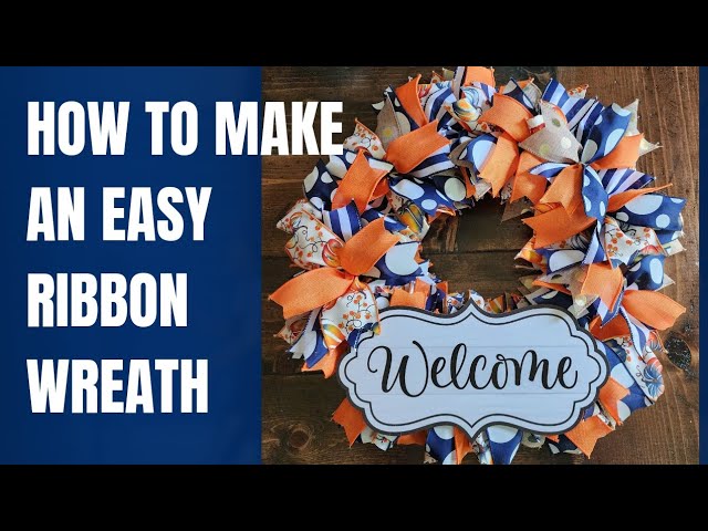 HOW TO MAKE A RIBBON WREATH | EASY DIY FALL RIBBON WREATH | Pumpkin & Navy Ribbon Wreath Tutorial