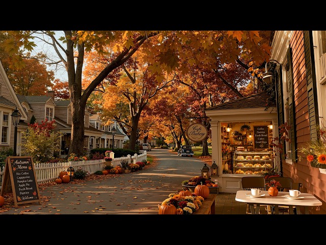 Relaxing Autumn Jazz at a Cozy New England Bakery🍂 Coffee Morning & Falling Leaves for Positive Mood
