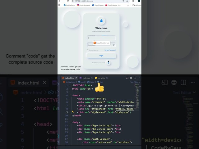 Login & Sign Up Form UI | HTML & CSS | #shorts