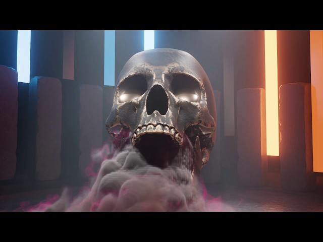 4K Screensaver | Neon Lights Skull and Pink Smoke– Psychedelic VJ Loop (No Sound)