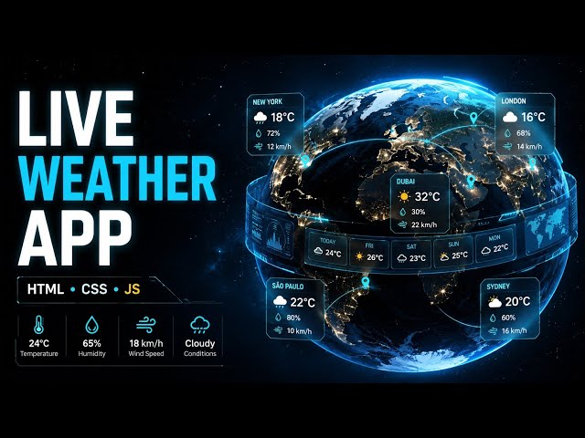 SkyCast 🌦️ Real-Time Weather Dashboard | HTML CSS JavaScript | Web Development Project