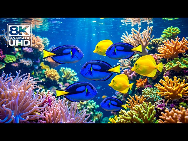 Ocean Life 8K ULTRA HD 🦈 Amazing Sharks, Rays & Tropical Fish - Relaxing Music & Sea Sounds