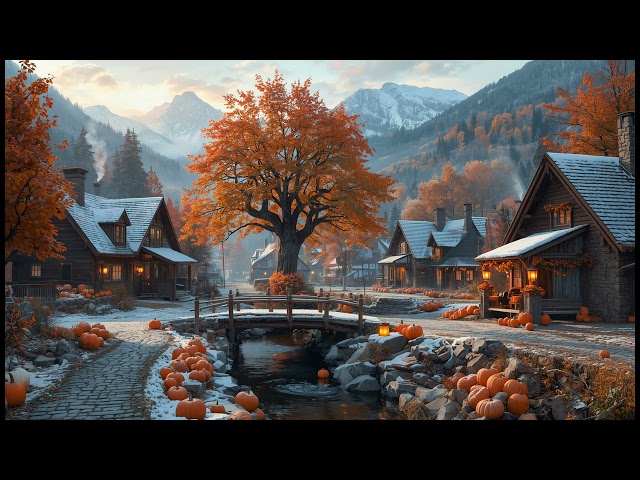 🎃❄️ The First Snowfall Pumpkin Village | Cozy Autumn to Winter Escape 🍂🏡✨