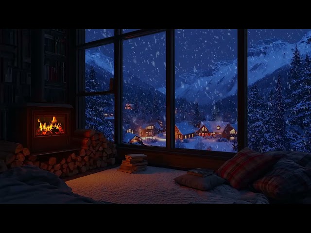 Cozy Snowstorm Cabin | Fireplace Crackles and Heavy Snowfall for Deep Sleep & Stress Relief 😴