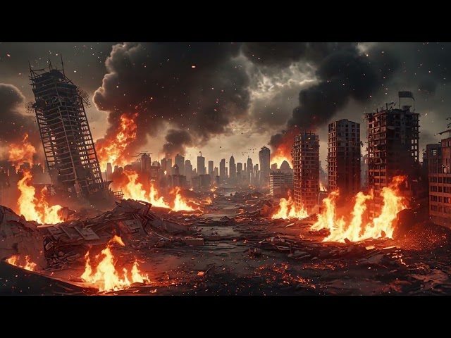 Destroyed City Fire Ruins Apocalypse Seamless Loop 4K No Copyright