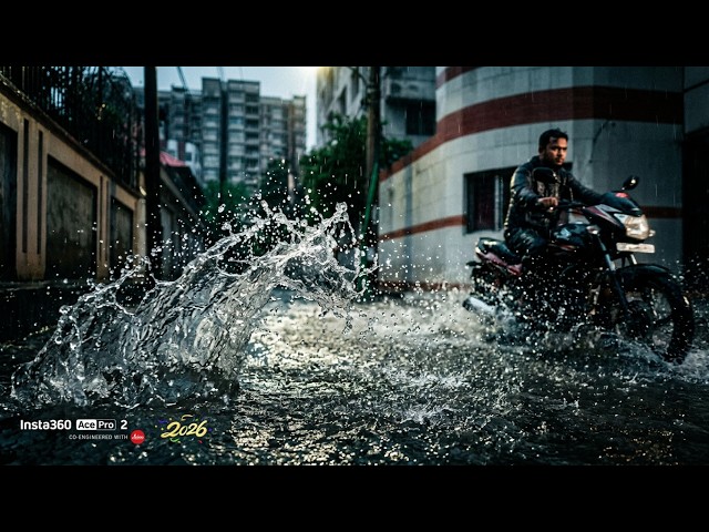 Immersive 8K Urban Rain: A Flooded City Street
