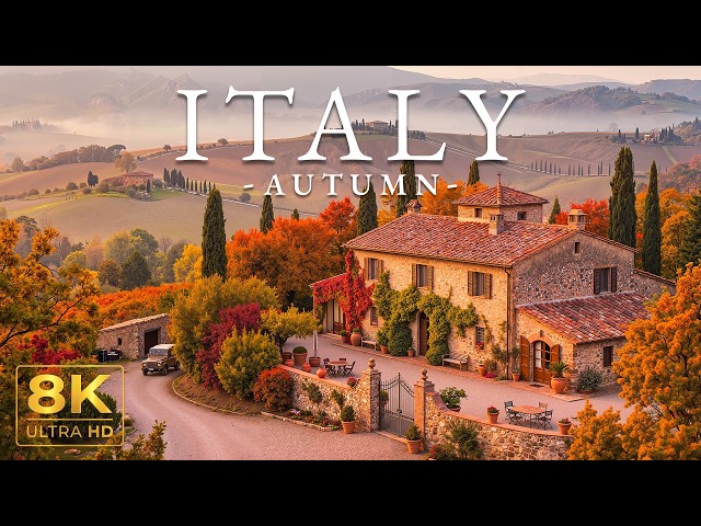 Italy Autumn 8K 🍁 – Dolomites Val di Funes Alpine Meadows & Fiery Larches UHD
