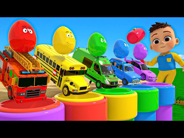 Indonesian Songs and Learning Colors - Five Surprise Eggs - School Bus and More - Nursery Rhymes
