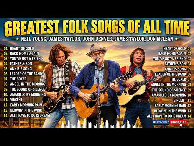 Heart of Gold | Greatest Folk Songs of the 60s & 70s 80s🌾 Neil Young, James Taylor, John Denver