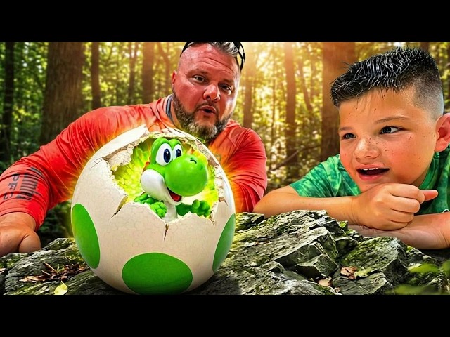 GIANT DINOSAUR EGG HATCHED a YOSHI! Caleb & Dad Search for Dinosaurs and Turtles! Kids Fun Activity