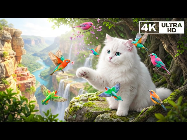 Cat TV for Cats to Watch 😻 Exotic Colorful Birds & Gentle Natural Bird Sounds for Happy Indoor Cats