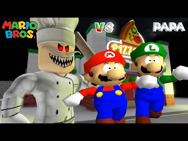 Super Mario and Luigi in Papa Pizza's Pizzeria! New Animation! #roblox Scary Obby 4k!