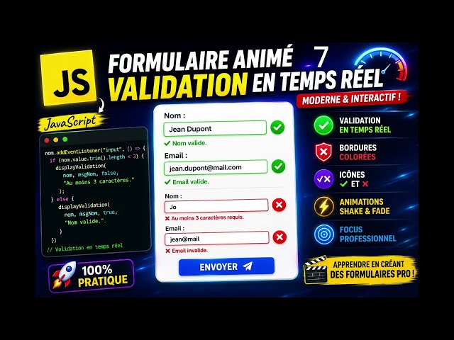 🚀 Create an Animated Form with Real-Time Validation | JavaScript + CSS (Shake, Fade & Icons ✔✖)7