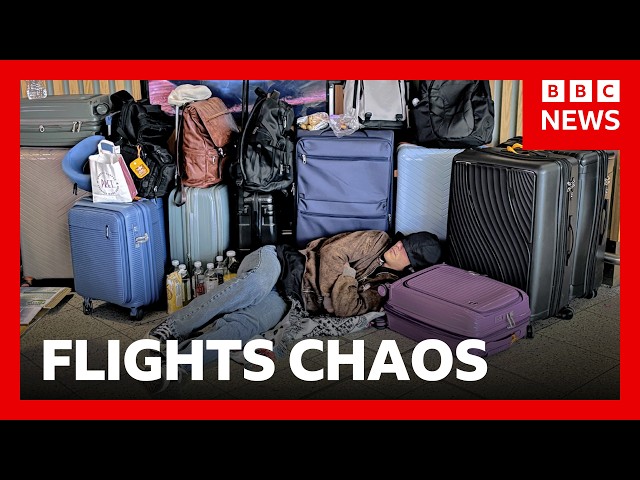 Passengers describe chaos as hundreds more flights cancelled across UK airports | BBC News