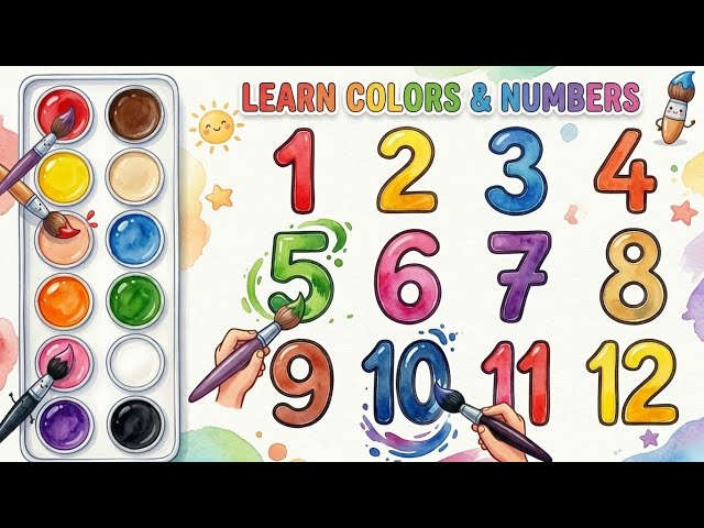 ⁠Learn Colors & Numbers 1 to 12 with Watercolor Painting | Educational Video for Kids⁠