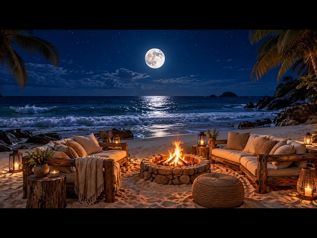 Peaceful Oceanfront Escape 🌊 Soft Sea Waves & Crackling Fire Sounds for Deep Rest