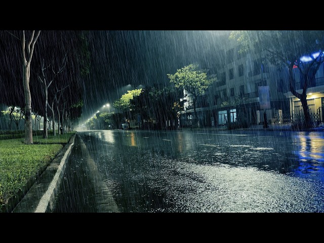 Experience the Deepest Sleep with Heavy Rain on the Late Night Road (No Ads) - Nature Rain Sounds