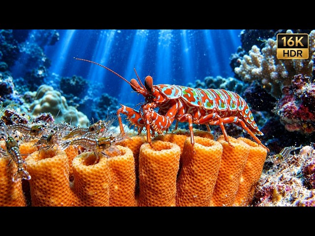 Vibrant Peacock Mantis Shrimp 8K in 16K HDR Reef 120fps Video | Vivid Ocean Wildlife & OLED Test