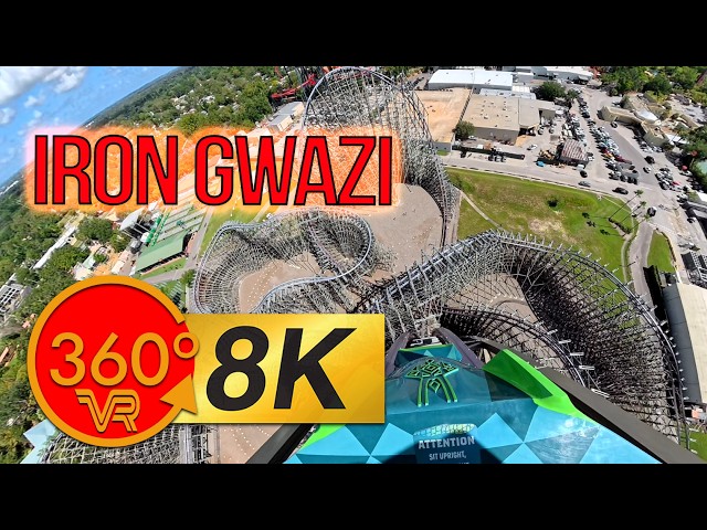 Extreme Front Row POV on Iron Gwazi | 360 Roller Coaster
