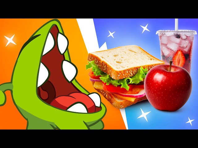 School Cafeteria Food Challenge! 🥦🍔 Om Nom Learns Healthy Eating Habits
