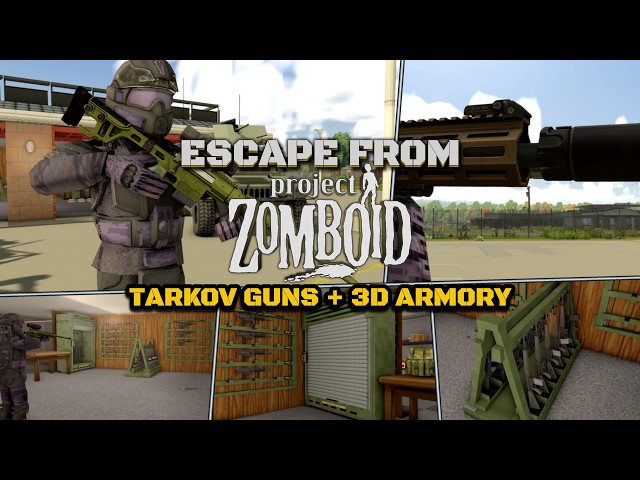 TARKOV GUNS + WORKING 3D ARMORY in First Person Project Zomboid | Mod Showcase