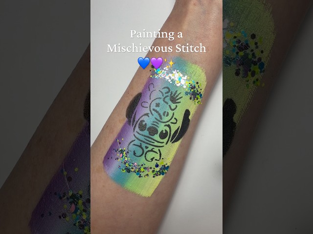 Painting a Mischievous Stitch with Glitter! 💙✨ | Face Painting #Shorts #facepaint
