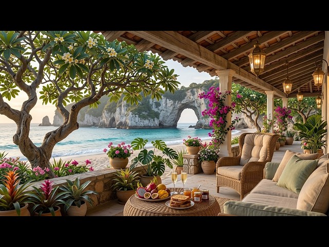 Morning Beach Retreat Jazz ☀️ Relaxing Jazz with Ocean View Garden Ambience for Study & Relaxation