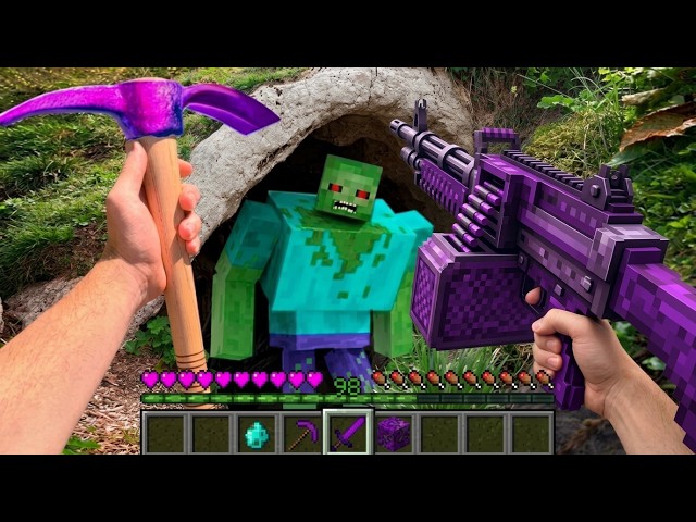 Minecraft in Real Life POV 💜 ZOMBIE BATTLE in Realistic Minecraft MOVIE